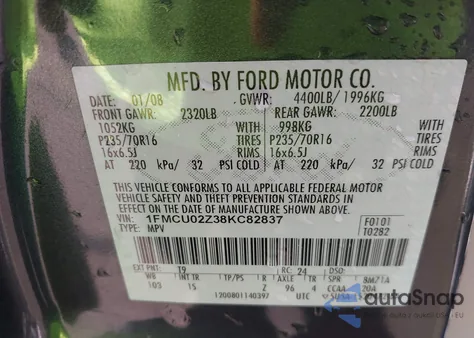 2008 Ford Escape Xls/Xls Manual from USA, damaged, VIN 1FMCU02Z38KC82837